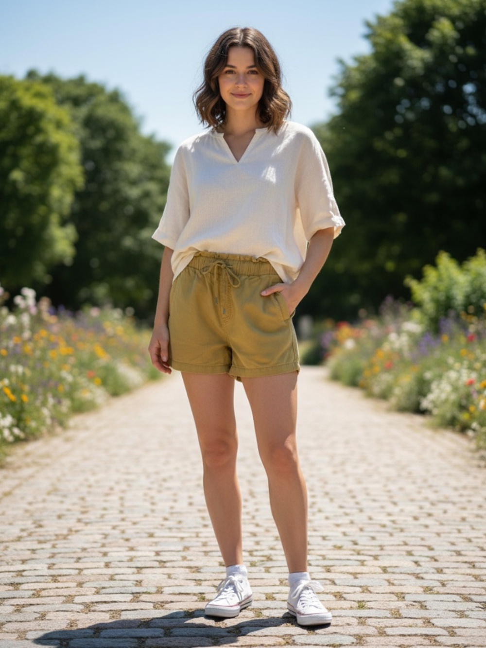 golden color Loft shorts